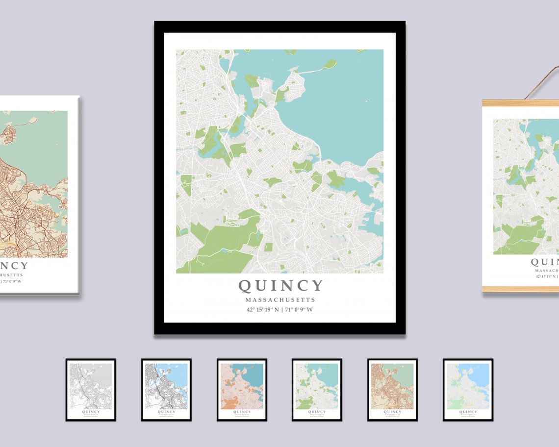 Quincy MA City Map Print Quincy Street Map Poster Quincy Etsy