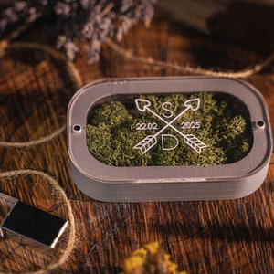 Wooden usb box | personalized usb stick 3.0 | wedding gift box |  Personalized Wooden USB Box with Moss | Wedding Photo Storage