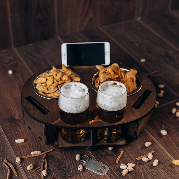 Wooden Beer and Snacks Carrier THE Men's Gift Wooden Beer Box and Drink Organizer | Beer and Snack Holder Free Engravied