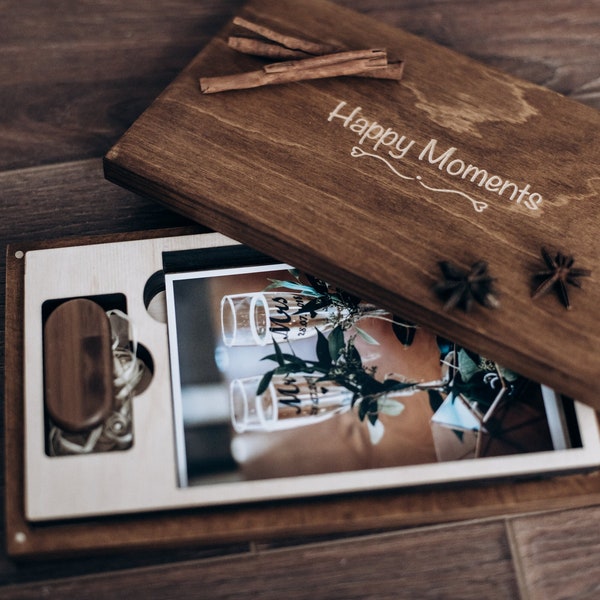 Wood photo box 5x7(13x18) for photo packaging  wedding usb , personalised box, engraved USB box