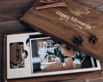 Engraved Wood Photo Box 5x7 with USB: Personalized Wedding Keepsake