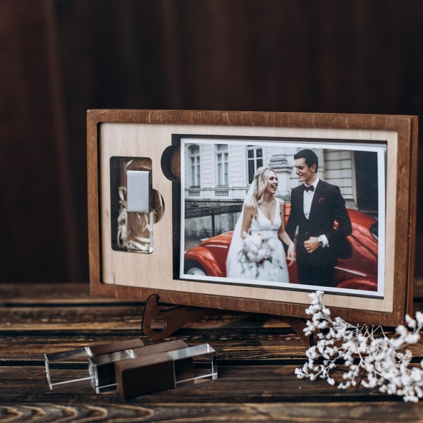 Wood photo box 5x7(13x18) for photo with compartment for USB/photo and USB box/personalised box,engraved box for photographer Free engravied