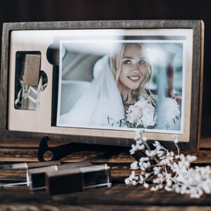Wood photo box 6x8(15x21) for photo with compartment for USB/photo and USB box/personalised box,engraved box for photographer Free engravied