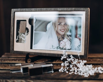 Engraved Wood Photo Box 15х21(6x8): USB Storage, Personalized Keepsake
