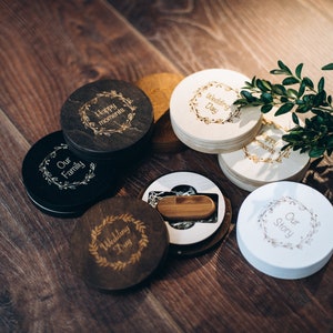 Round Wooden USB Box with Engraving – USB 3.0 Flash Drive, Personalized Photo Storage, Wedding Keepsake
