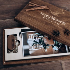 Engraved Wood Photo Box 6x8 with USB: Personalized Wedding Keepsake