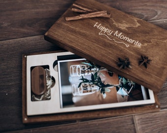 Engraved Wood Photo Box 6x8 with USB: Personalized Wedding Keepsake
