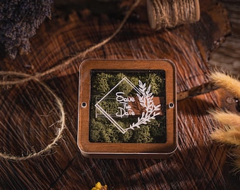 Personalized Wooden USB Box with Moss: Wedding Photo Storage