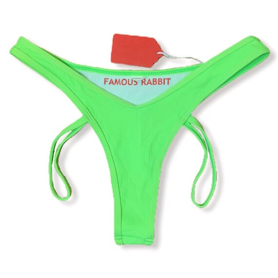 Neon Green Ribbed Bikini Set Two pieces Thong Bottom Swimwear