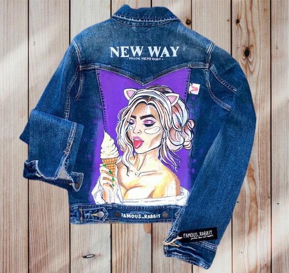Hand Painted Denim Jacket girl With Ice 