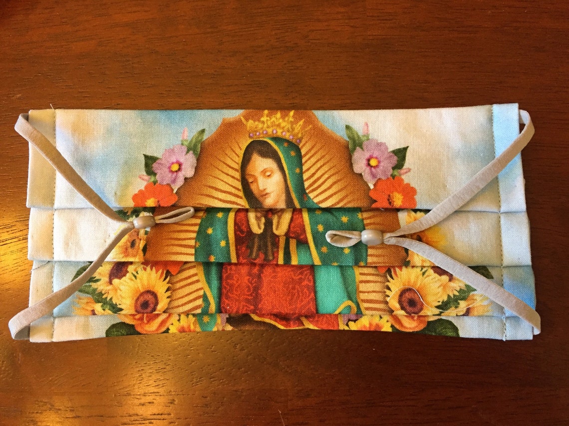 Máscara Virgen de Guadalupe azul claro 100 algodón correas Etsy
