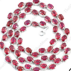 Natural Ruby Cut Necklace/ 925 Sterling Silver/ Tennis Necklace/ Chain Necklace/ Ruby Jewelry/ July Birthstone/ Birthday Gift/ Gift For Her