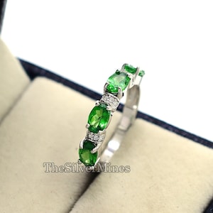Natural Tsavorite Green Garnet Ring, January Birthstone, 925 Sterling Silver, Green Garnet Jewelry, Cluster Ring, Women Ring, Gift For Wife