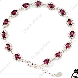 Natural Rhodolite Garnet Bracelet/ 925 Sterling Silver/ Adjustable Chain Bracelet/ January Birthstone/ Gemstone Bracelet/ Gift For Her