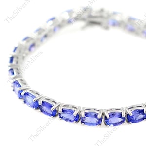 Natural Tanzanite Bracelet, 925 Sterling Silver, Tennis Bracelet, Tanzanite Jewelry, December Birthstone, Gift For Her, Wedding Bracelet