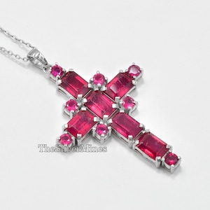 925 Sterling Silver/ Natural Ruby Pendant Necklace/ Holy Cross Pendant/ July Birthstone/ Ruby Jewelry/ Charm Pendant/ Gift For Girlfriend