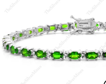 Natural Chrome Diopside Bracelet, 925 Sterling Silver, Tennis Bracelet, October Birthstone, Gift For Friend, Women Bracelet, Gift For Her