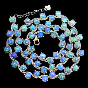 Natural Ethiopian Welo Opal Necklace/ 925 Sterling Silver/ Chain Necklace/ Tennis Necklace/ October Birthstone/ Birthday Gift/ Gift For Her