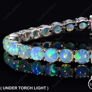 6 MM Natural Ethiopian Welo Fire Opal Bracelet/ 925 Sterling Silver/ Opal Tennis Bracelet/ Opal Jewelry/ October Birthstone/ Gift For Her