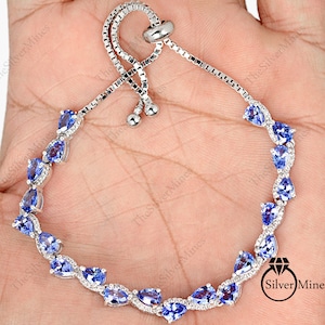 6x4mm Pear Natural Tanzanite Bracelet, 925 Sterling Silver, Tie Bracelet, December Birthstone, Tanzanite Jewelry, Anniversary Gift For Her