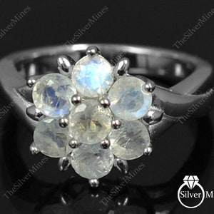 Natural Rainbow Moonstone Ring, 925 Sterling Silver, Blue Flash Moonstone Ring, Promise Ring, June Birthstone, Gift For Her, Engagement Ring