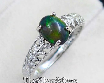 Natural Ethiopian Welo Black Opal Ring/ 925 Sterling Silver/ Solitaire Ring/ Statement Ring/ October Birthstone/ Bridal Ring/ Women Jewelry