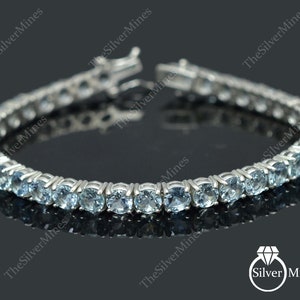Natural Aquamarine Bracelet, 925 Sterling Silver, Tennis Bracelet, March Birthstone, Oval Cut Aquamarine, Bridal Bracelet, Gift For Her