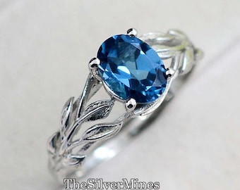 Bague topaze bleue naturelle de Londres/ Bague en argent sterling 925/ Bague solitaire/ Pierre de naissance de décembre/ Bague d'anniversaire/ Bague de mariage/ Cadeau pour elle