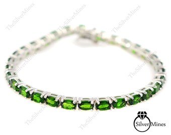 Natural Chrome Diopside Bracelet, 925 Sterling Silver, Tennis Bracelet, October Birthstone, Charm Bracelet, Wedding Bracelet, Gift For Her