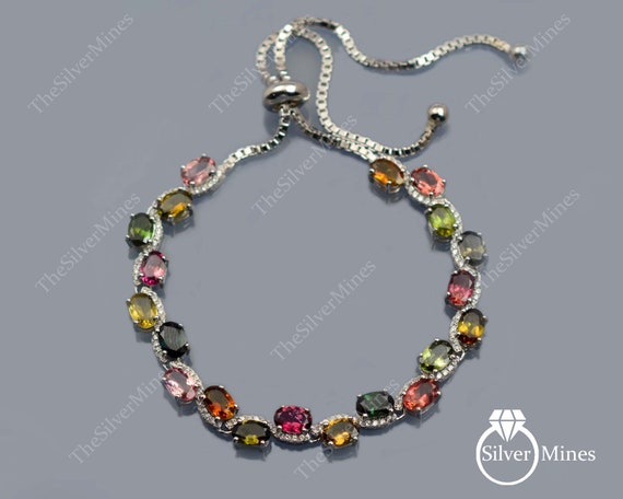 Sterling Silver Natural Multi-Color Tourmaline Bead Anklet Sterling Silver Natural Multi-Color Tourmaline Bead Anklet