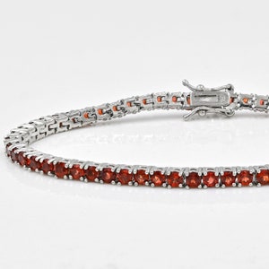 Natural Garnet Bracelet, 925 Sterling Silver, Tennis Bracelet, Garnet Jewelry, January Birthstone , Gemstone Bracelet, Gift For Girlfriend