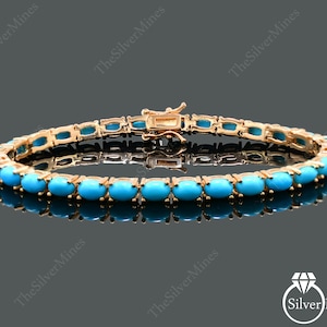 Natural Sleeping Beauty Turquoise , 925 Sterling Silver, Tennis Bracelet, Christmas Gift, December Birthstone, Sky Blue Turquoise Bracelet