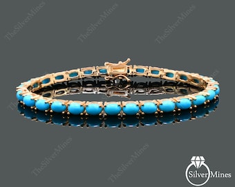 Natural Sleeping Beauty Turquoise , 925 Sterling Silver, Tennis Bracelet, Christmas Gift, December Birthstone, Sky Blue Turquoise Bracelet