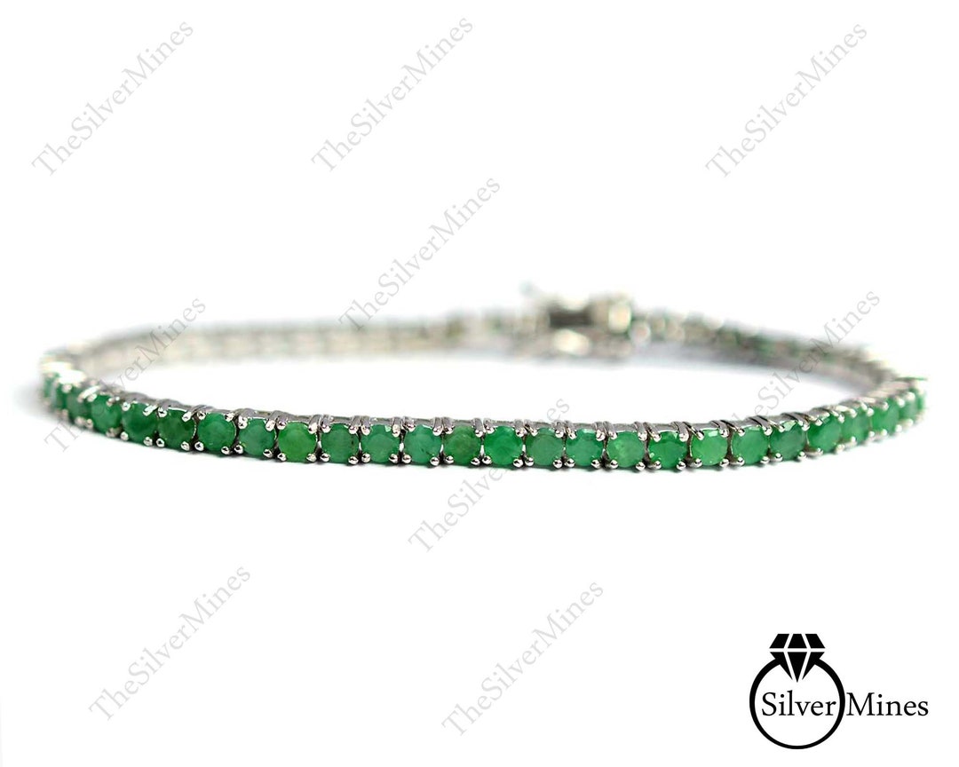 Natural Emerald Bracelet 925 Sterling Silver Emerald Tennis Etsy