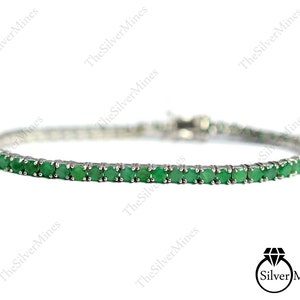Pulsera de esmeralda natural, plata de ley 925, pulsera de tenis de esmeralda, joyería de esmeralda, piedra natal de mayo, pulsera de piedras preciosas, pulsera de boda