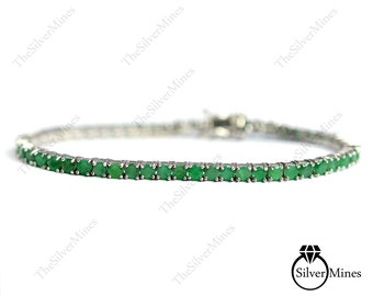 Natural Emerald Bracelet, 925 Sterling Silver, Emerald Tennis Bracelet, Emerald Jewelry, May Birthstone, Gemstone Bracelet, Wedding Bracelet