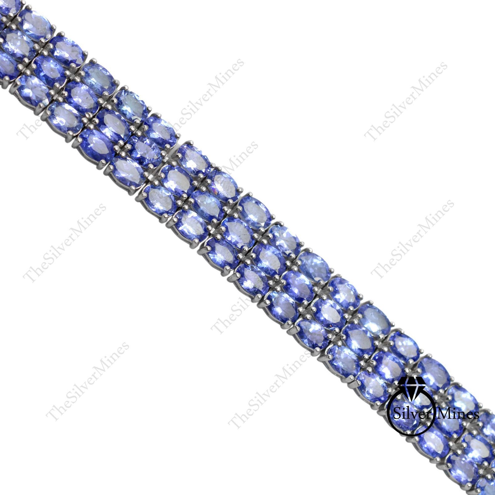 Bracelet Argent 925 Avec Tanzanite Naturelle - Longueur 20.3 Cm, Ovale, Qualité Gemme, Neuf