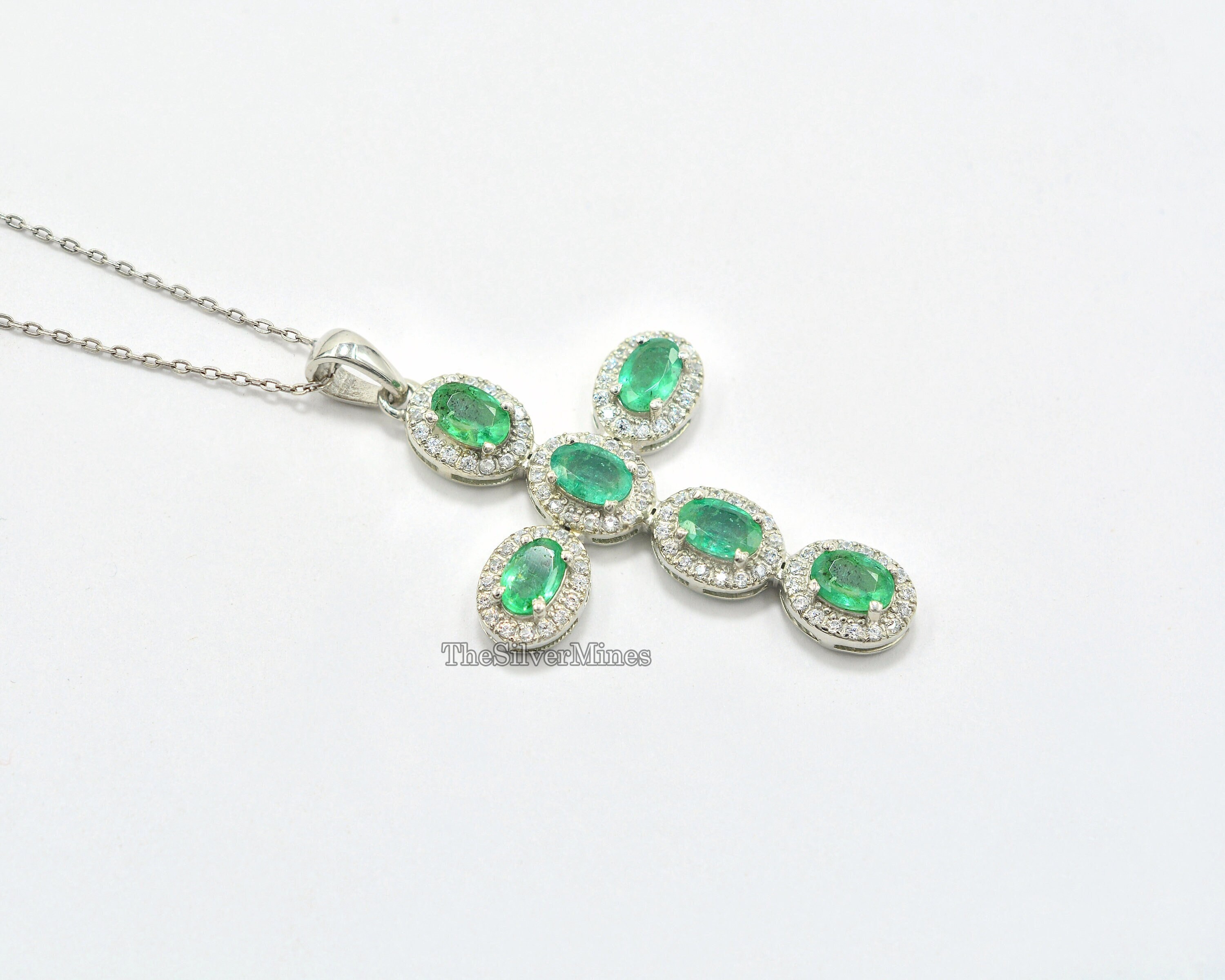 6x4 MM Natural Zambian Emerald Pendant/ 925 Sterling Silver/ May Birthstone/ Holy Cross Pendant/ Emerald Jewelry/ Birthday Gift For Her