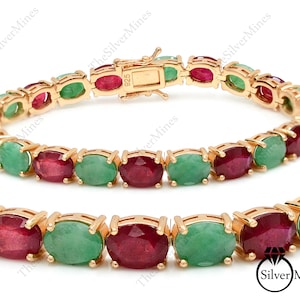 Natural Ruby & Emerald Bracelet/ 925 Sterling Silver/ Tennis Bracelet/ July Birthstone/ Gemstone Bracelet/ Wedding Bracelet/ Gift for Her