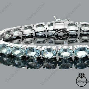 Natürliches Aquamarin Armband, 925 Sterling Silber, Tennis Armband, Aquamarin Schmuck, Edelstein Armband, März Geburtsstein, Geschenk für sie