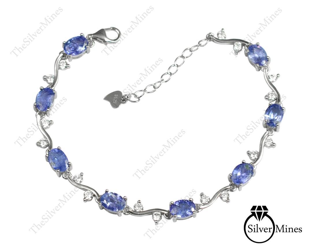 Natural Tanzanite Bracelet/ 925 Sterling Silver/ Adjustable Bracelet