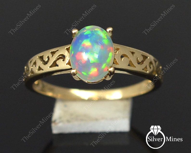 Gemstone Gold Ring Opal Gold Jewelry Handmade Ring 14K Solid Gold Ring Promise Ring Natural Ethiopian Fire Opal Ring Bridal Gold Ring