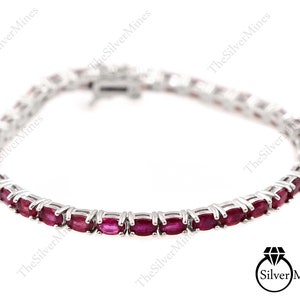 Natural Red Ruby Bracelet / 925 Sterling Silver/ Tennis Bracelet/ July Birthstone/ Women Bracelet/ Wedding Jewelry/ Anniversary Gift For Her