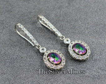 Natural Mystic Topaz Earrings/ 925 Sterling Silver/ Drop & Dangle Earrings/ Handmade Earrings/ November Birthstone/ Birthday Gift For Women