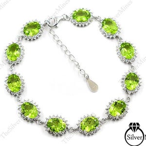 Natural Peridot Bracelet, 925 Sterling Silver, Adjustable Chain Bracelet, August Birthstone, Peridot Jewelry, Anniversary Gift, Gift For Her