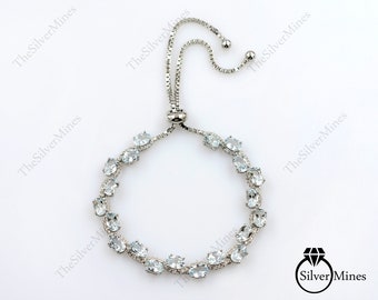 Natural Aquamarine Bracelet/ 925 Sterling Silver/ Tie Bracelet/ Adjustable Chain Bracelet/ Chunky Bracelet/ March Birthstone/ Gift For Her