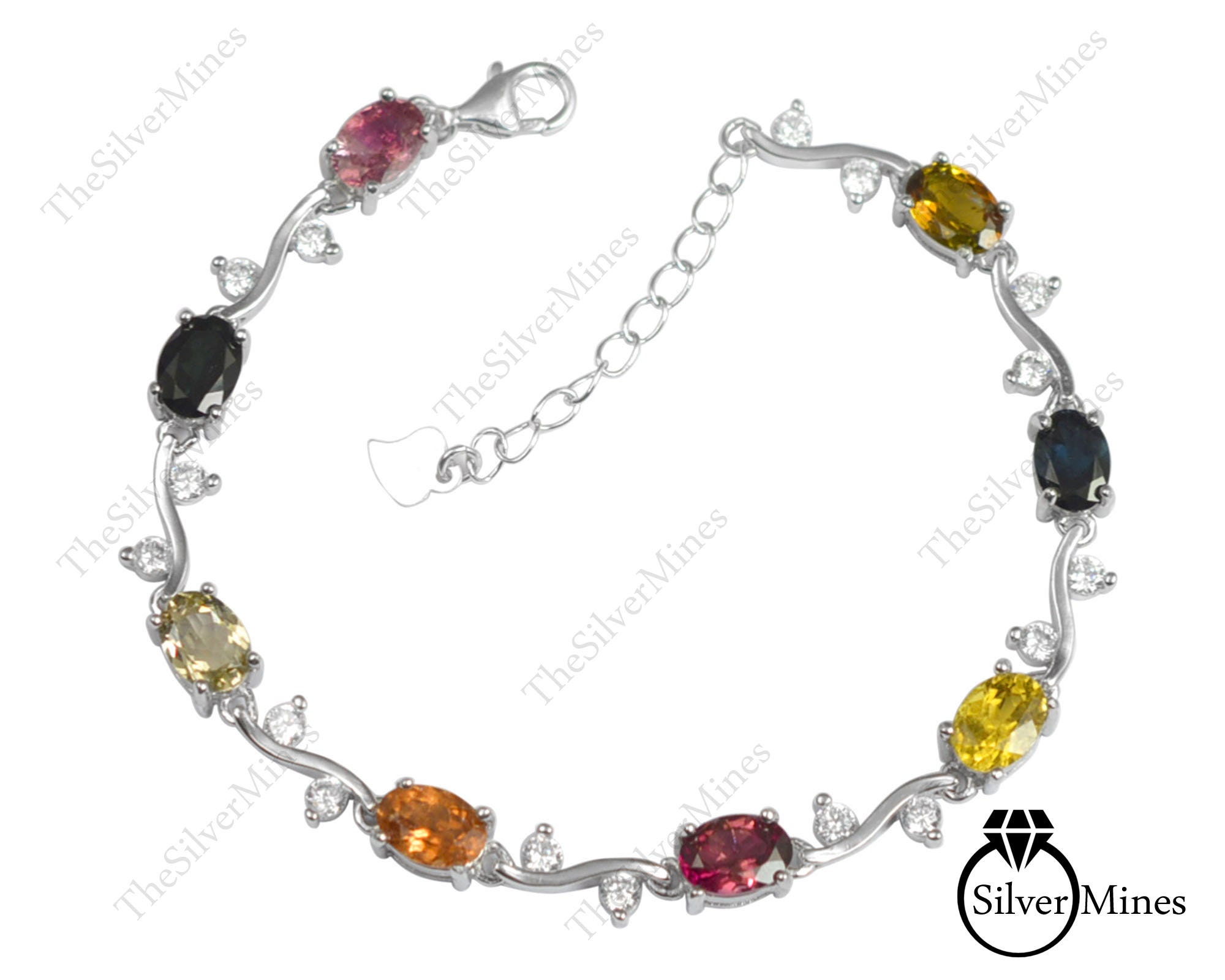 Natural Multi Tourmaline Bracelet/ 925 Sterling Silver/ Etsy