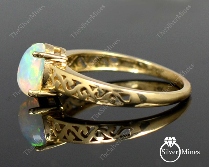 Gemstone Gold Ring Opal Gold Jewelry Handmade Ring 14K Solid Gold Ring Promise Ring Natural Ethiopian Fire Opal Ring Bridal Gold Ring