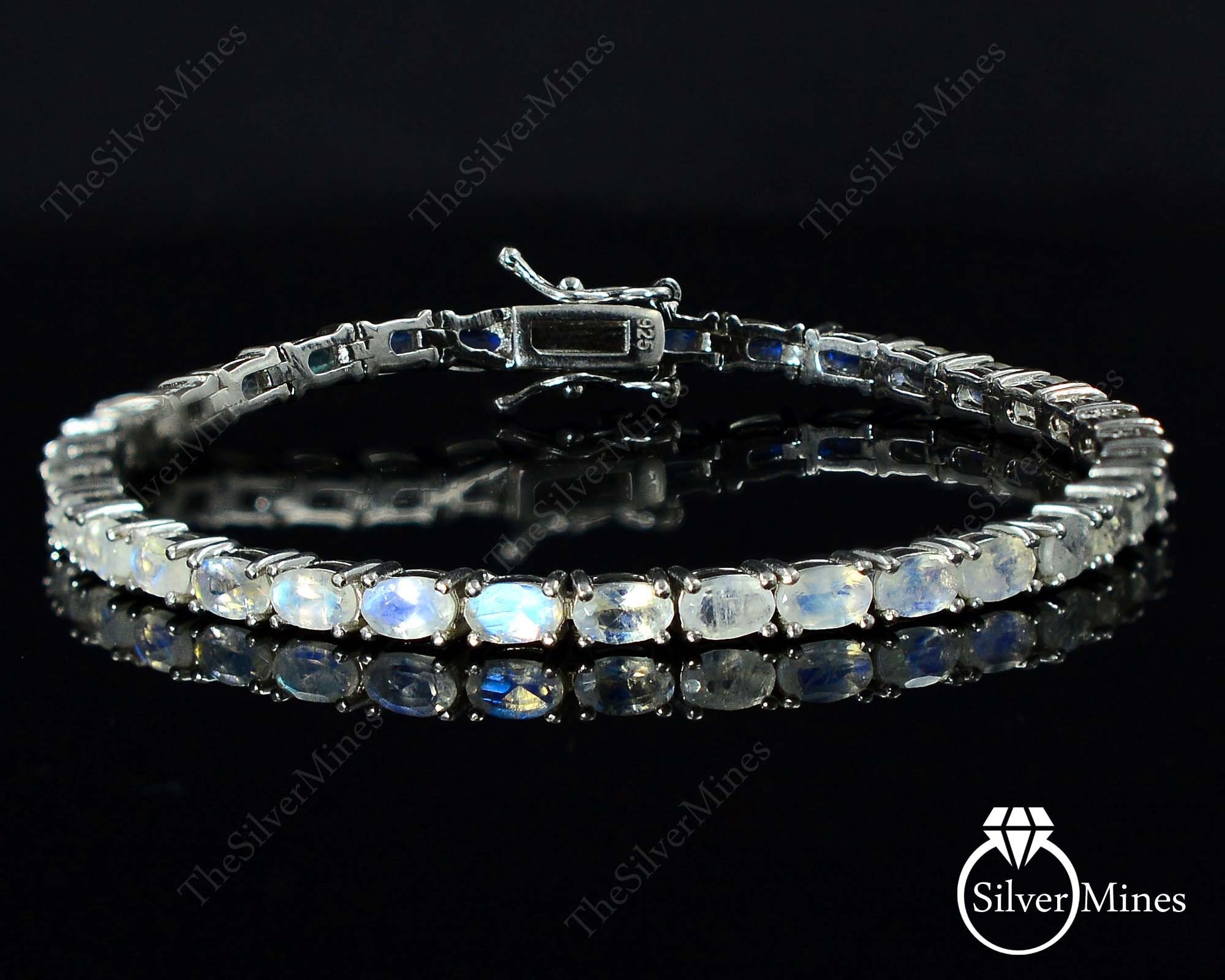 Buy Natural Rainbow Moonstone Bracelet, 925 Sterling Silver