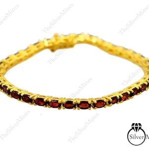 5x3 MM Natural Garnet Bracelet, 925 Sterling Silver, Tennis Bracelet, January Birthstone, Garnet Jewelry, Wedding Bracelet, Gift For Her